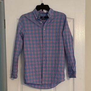 Vineyard Vines Men's Pink and Blue Plaid Shirt